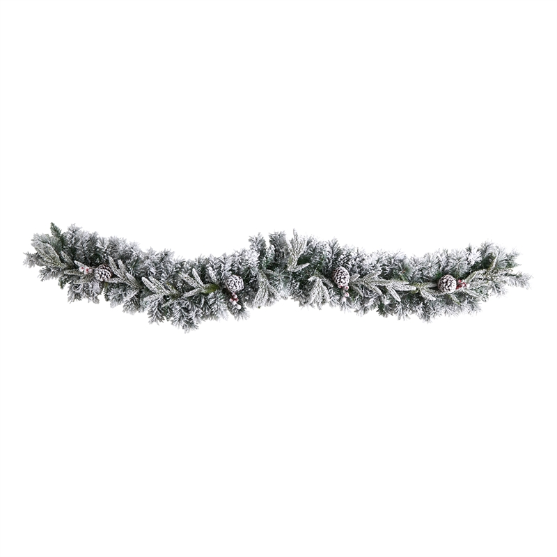 Pemberly Row 6ft Flocked Christmas Garland with Pine Cones & 35 Warm White LED