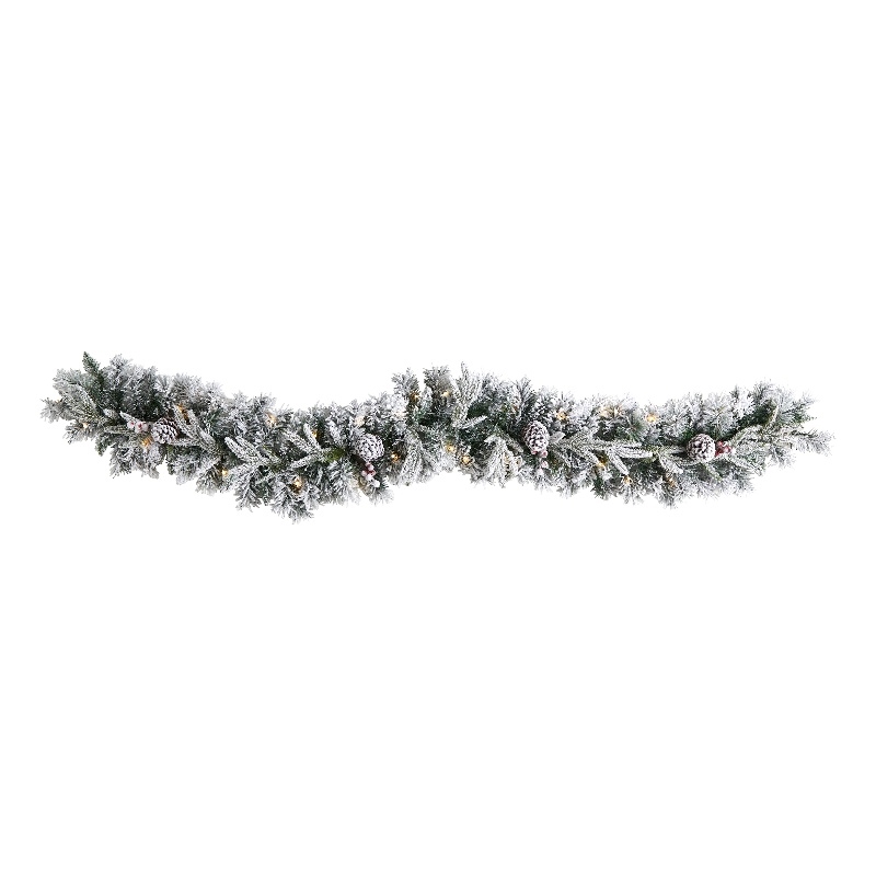 Pemberly Row 6ft Flocked Christmas Garland with Pine Cones & 35 Warm White LED