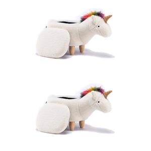 Pemberly Row Set of 2 The Unicorn Fabric Storage Ottoman/Stool in White/Natural