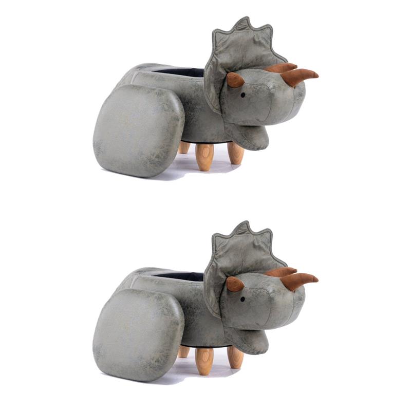 Pemberly Row Set of 2 The Dinosaur Fabric Storage Ottoman/Stool in Gray/Natural