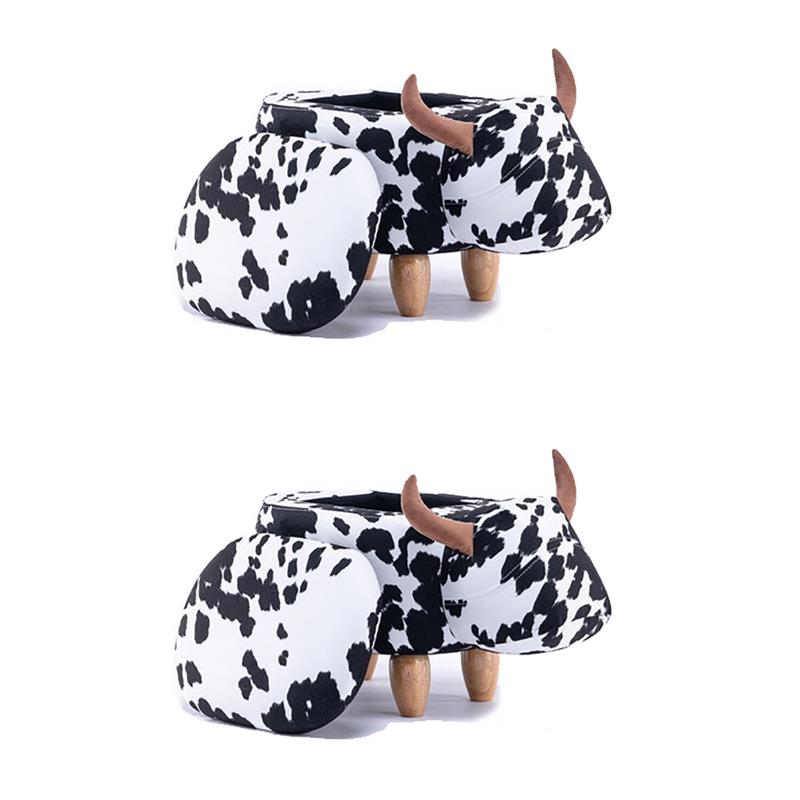 Pemberly Row Set of 2 The Cow Fabric Storage Ottoman/Stool in Black and White
