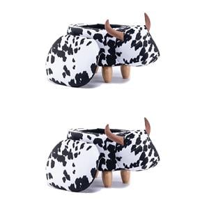 Pemberly Row Set of 2 The Cow Fabric Storage Ottoman/Stool in Black and White