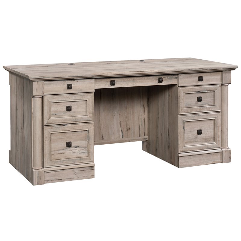 Pemberly Row Set of 2 2-Drawer Lateral File Cabinet & Executive Desk - Split Oak