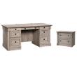 Pemberly Row Set of 2 2-Drawer Lateral File Cabinet & Executive Desk - Split Oak