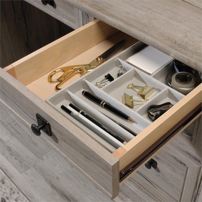 Pemberly Row Set of 2 Wood Lateral File Cabinet & Computer Desk in Split Oak