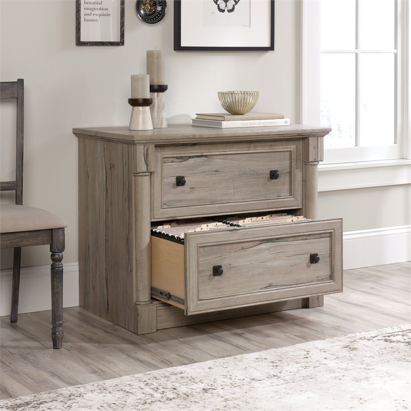 Pemberly Row Set of 2 Wood Lateral File Cabinet & Computer Desk in Split Oak