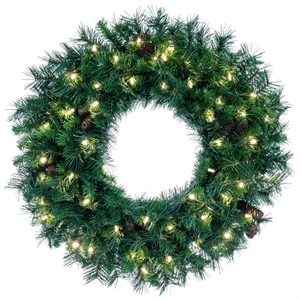 Pemberly Row 30&quot Cheyenne Pine LED Lights Artificial Christmas Wreath in Green