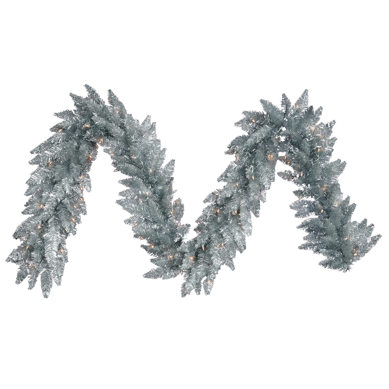 Pemberly Row 9' Plastic 250 Tips Artificial Christmas Garland in Silver