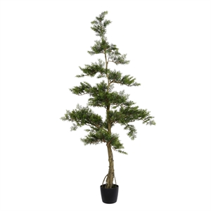 Pemberly Row 5' Fabric Artificial Cedar Tree with Planters Pot in Green
