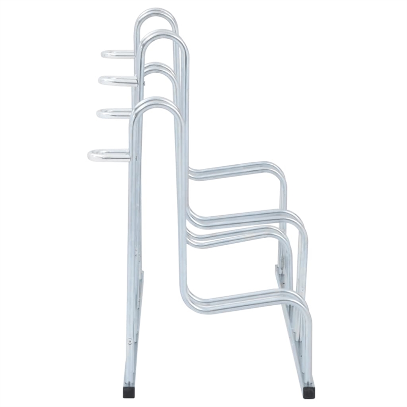 Pemberly Row 4 Bikes Floor Freestanding Galvanized Steel Bicycle Stand in Silver