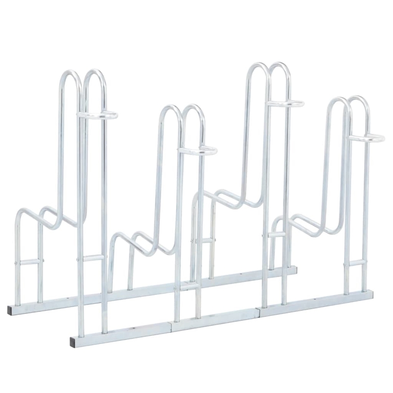 Pemberly Row 4 Bikes Floor Freestanding Galvanized Steel Bicycle Stand in Silver