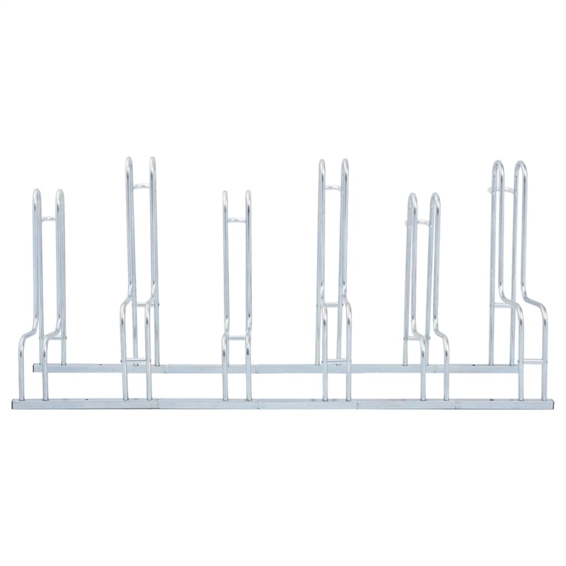 Pemberly Row 6 Bikes Floor Freestanding Galvanized Steel Bicycle Stand in Silver