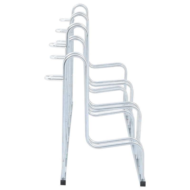 Pemberly Row 6 Bikes Floor Freestanding Galvanized Steel Bicycle Stand in Silver