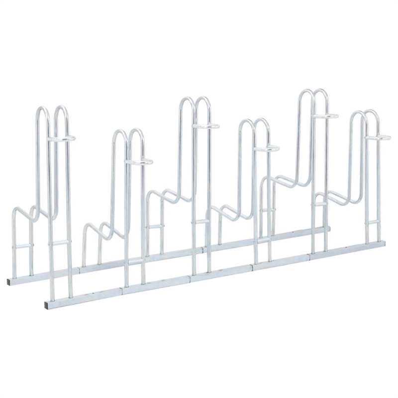 Pemberly Row 6 Bikes Floor Freestanding Galvanized Steel Bicycle Stand in Silver