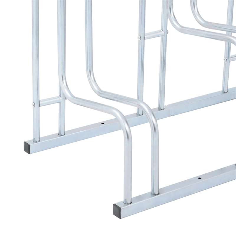 Pemberly Row 6 Bikes Floor Freestanding Galvanized Steel Bicycle Stand in Silver