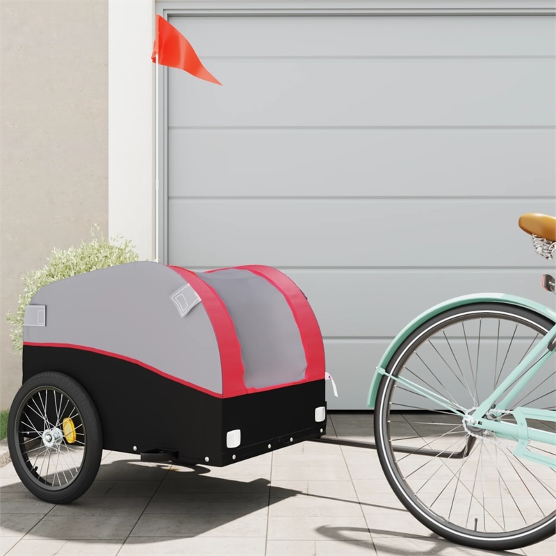 Pemberly Row Sturdy 99.2 lb Iron Bike Trailer in Black and Red