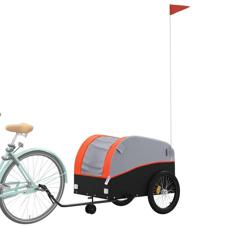 Pemberly Row Sturdy 99.2 lb Iron Bike Trailer in Black and Orange