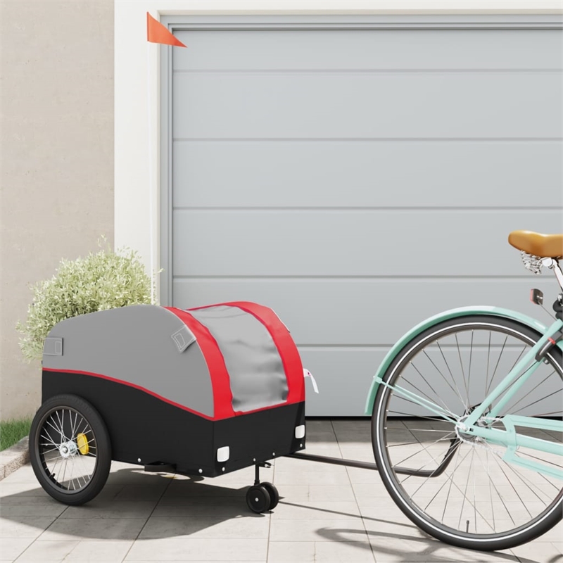 Pemberly Row Sturdy 99.2 lb Iron Bike Trailer in Black and Red