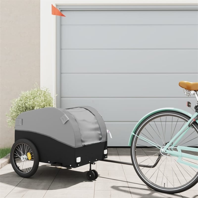 Pemberly Row Sturdy 99.2 lb Iron Bike Trailer in Black and Gray