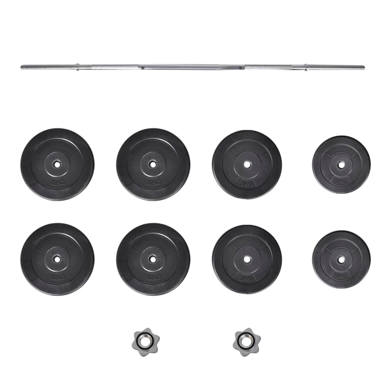 Pemberly Row straight Barbell With Eight Plates Set in Black