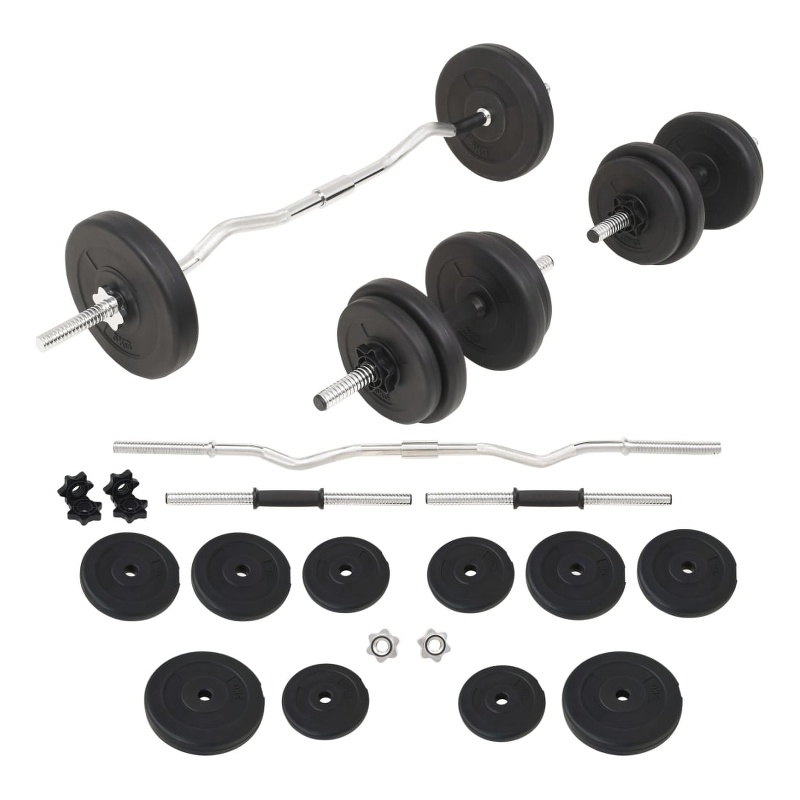 Pemberley Row Cement Steel Black Barbell Dumbbell Set 66.1lb