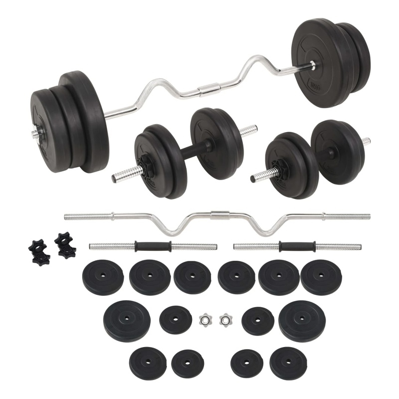 Pemberly Row Versatile 132.3lbs Barbell and Dumbbell Set in Black