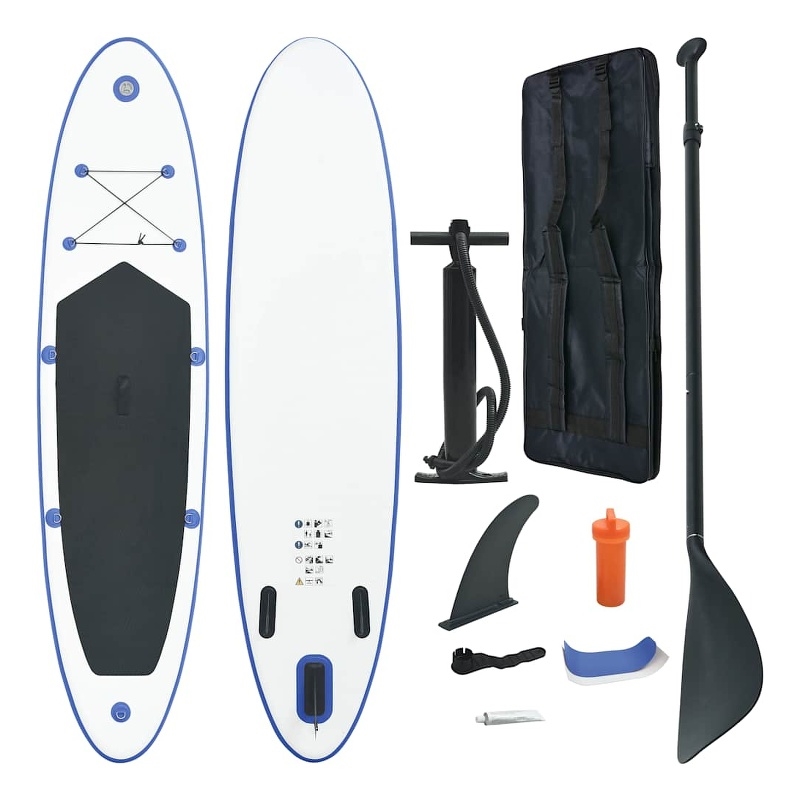 Pemberly Row Inflatable Stand Up Paddle Board Set in Blue and White