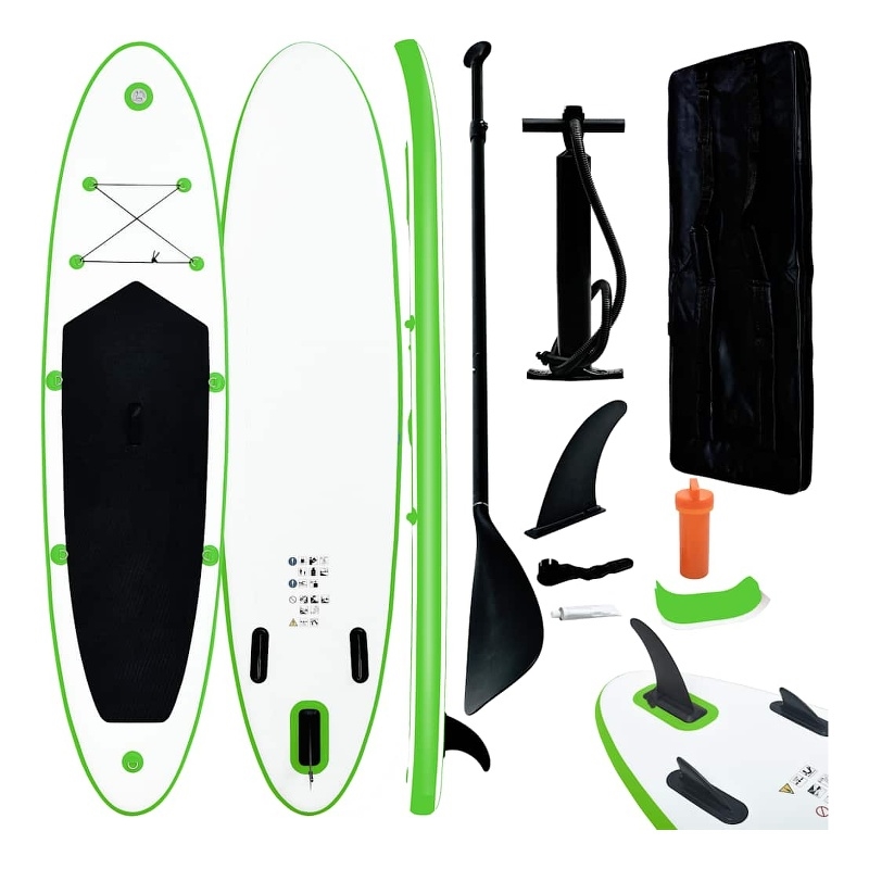 Pemberly Row Inflatable Stand Up Paddleboard Set in Green and White