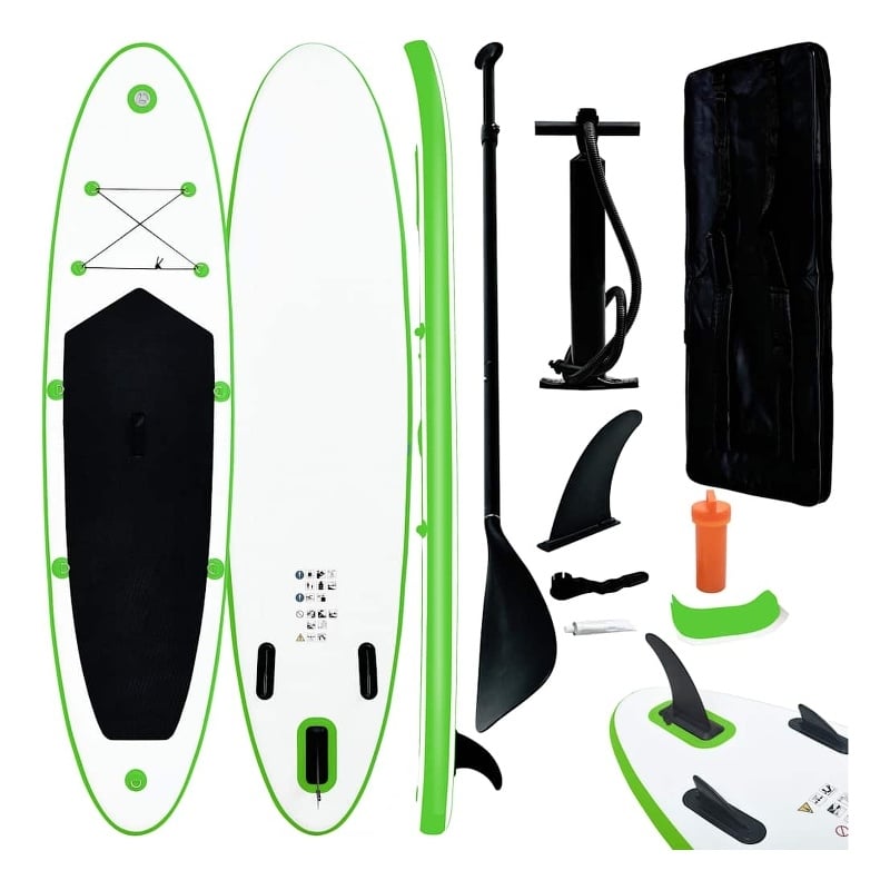 Pemberly Row Inflatable Stand Up Paddleboard Set in Green and White