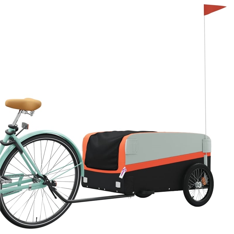 Pemberly Row Sturdy 99.2 lb Iron Bike Trailer in Black and Orange