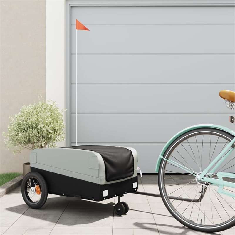 Pemberly Row Sturdy 66.1 lb Iron Bike Trailer in Black and Gray