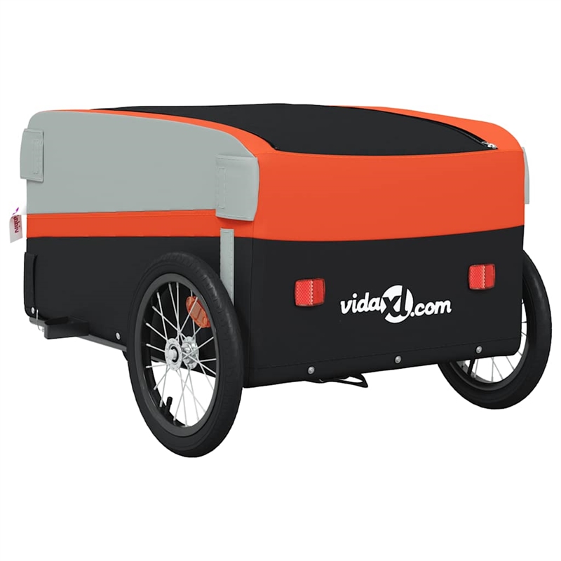Pemberly Row Sturdy 99.2 lb Iron Bike Trailer in Black and Orange