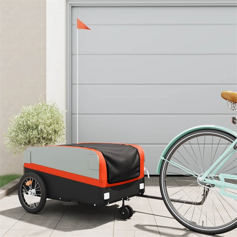 Pemberly Row Sturdy 99.2 lb Iron Bike Trailer in Black and Orange