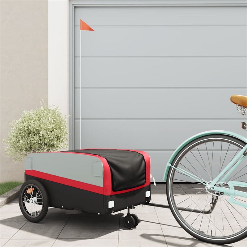 Pemberly Row Sturdy 99.2 lb Iron Bike Trailer in Black and Red