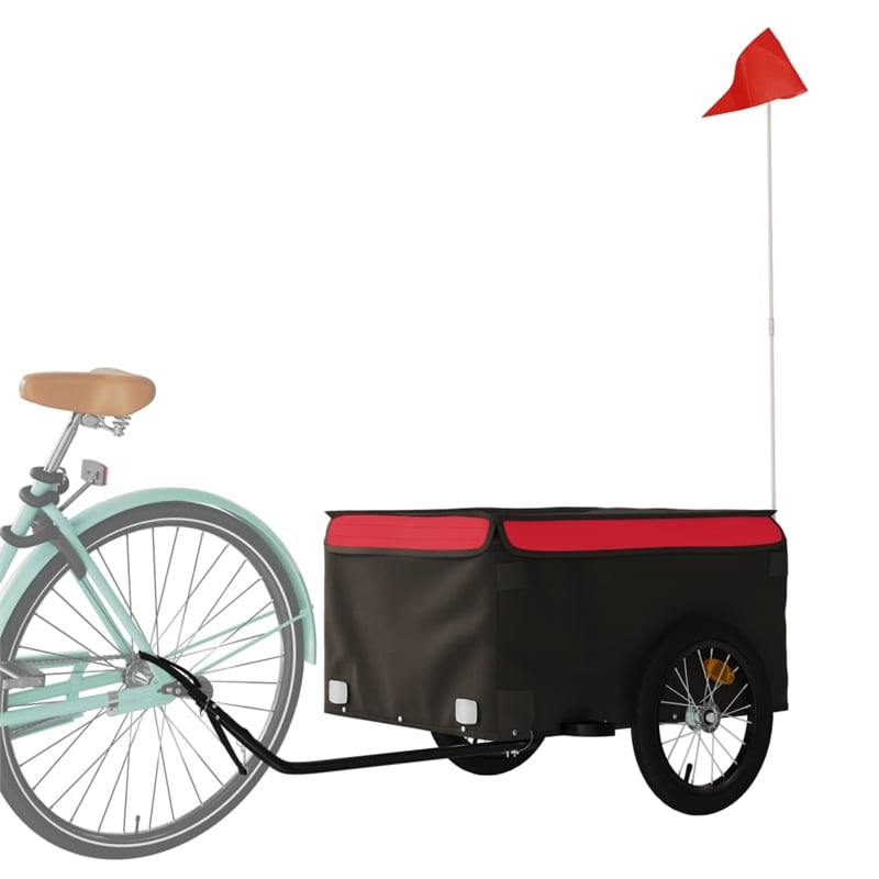 Pemberly Row Sturdy 99.2 lb Iron Bike Trailer in Black and Red
