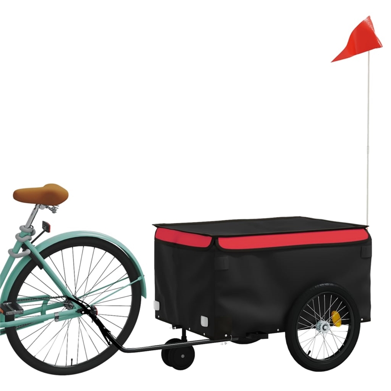Pemberly Row Sturdy 66.1 lb Iron Bike Trailer in Black and Red