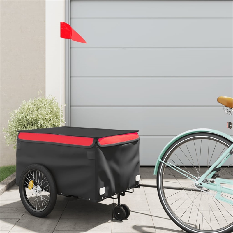 Pemberly Row Sturdy 66.1 lb Iron Bike Trailer in Black and Red