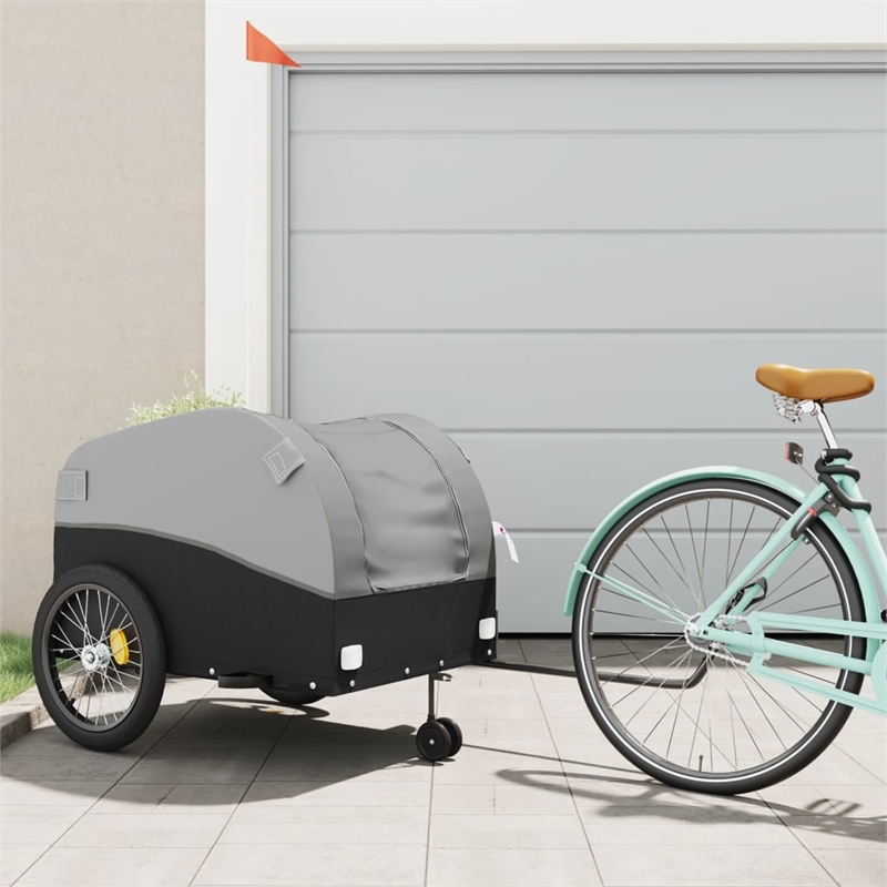 Pemberly Row Versatile 99.2 lb Iron Bike Trailer in Black and Gray