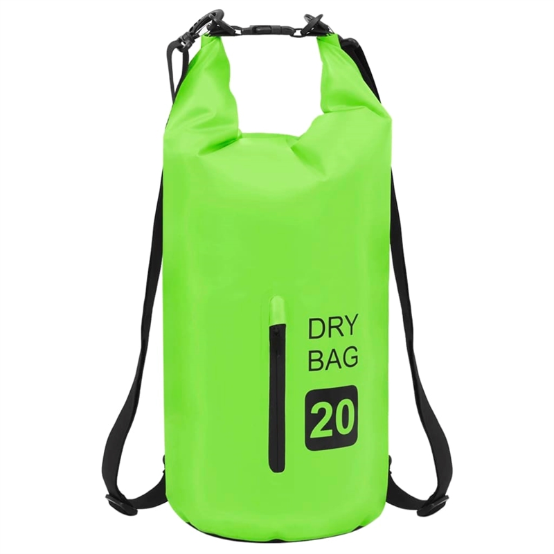 Pemberly Row Lightweight and Durable 5.3 gal PVC Dry Bag with Zipper in Green
