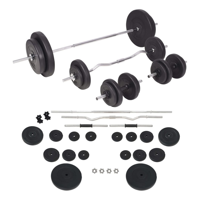 Pemberly Row Versatile 198.4lbs Barbell and Dumbbell Set in Black