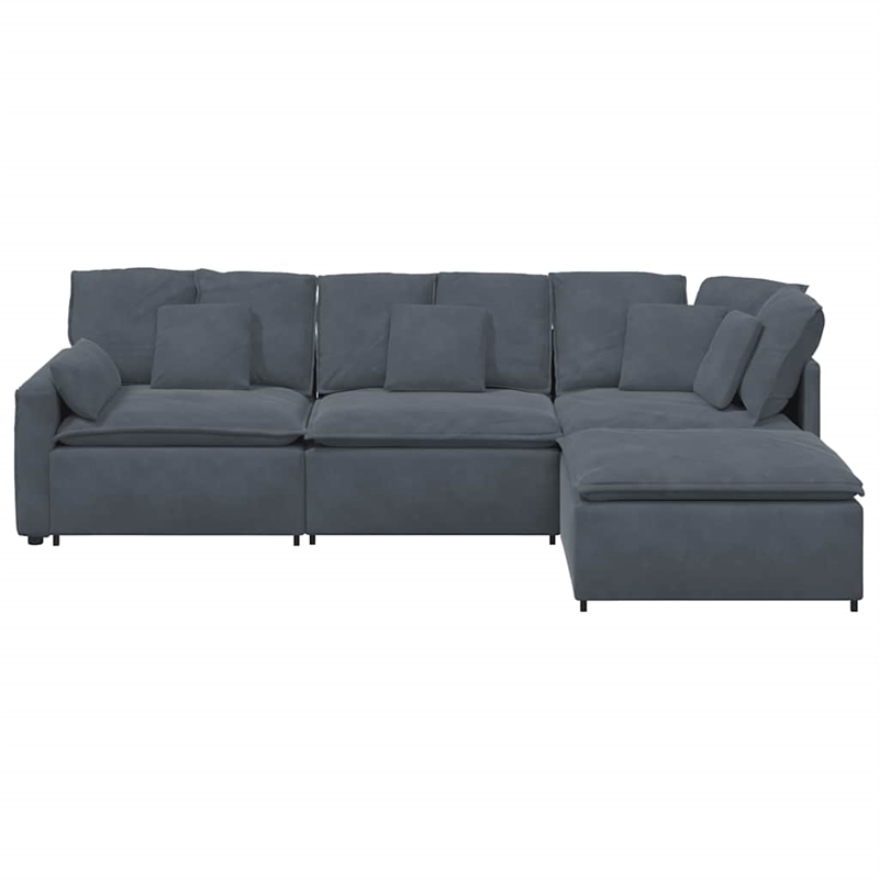 Pemberly Row Contemporary Modular Oversized Sofa Velvet in Dark Grey