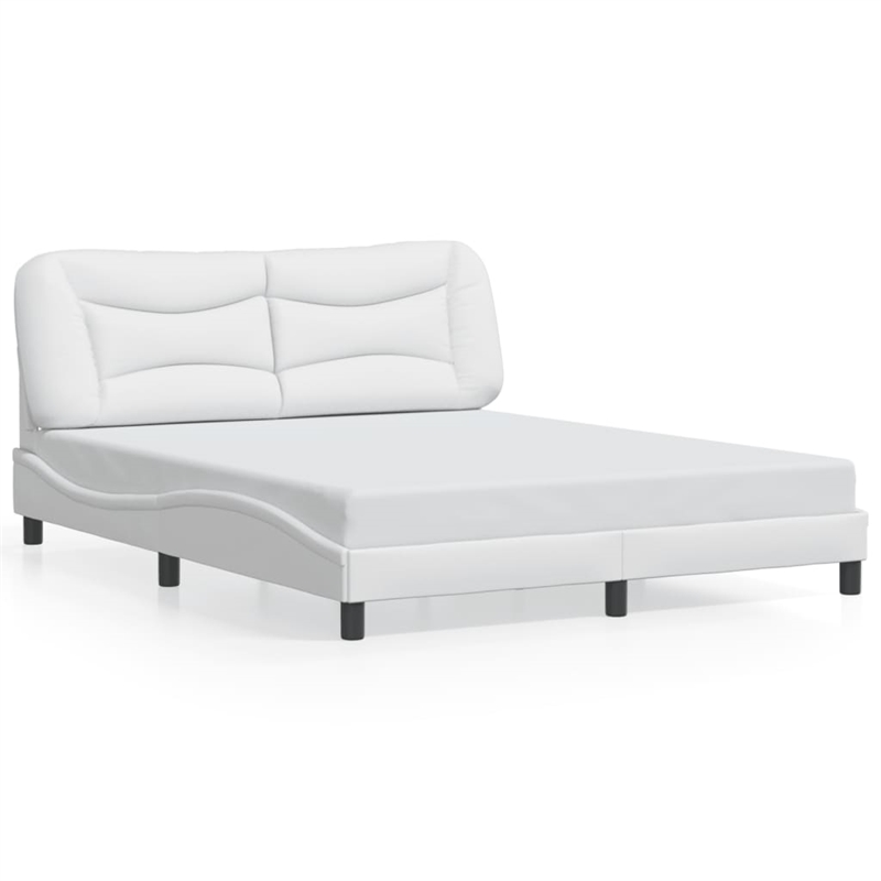 Pemberly Row Faux Leather Queen Engineered Wood Bed Frame in White