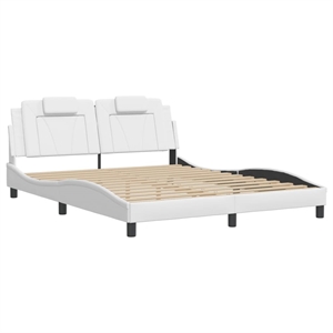 Pemberly Row Faux Leather Queen Bed Frame without Mattress in White