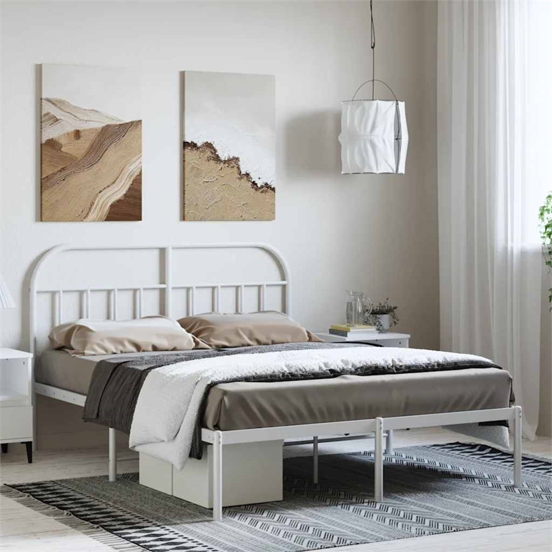 Pemberly Row Rectangular Powder-Coated Steel Full Bed Frame in White