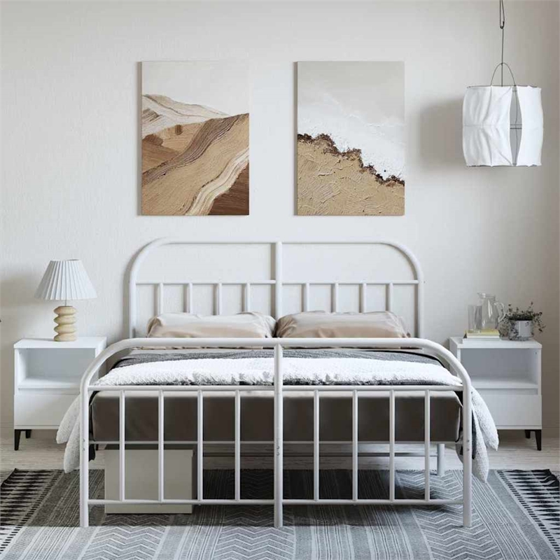 Pemberly Row Powder-Coated Steel King Size Bed Frame in White