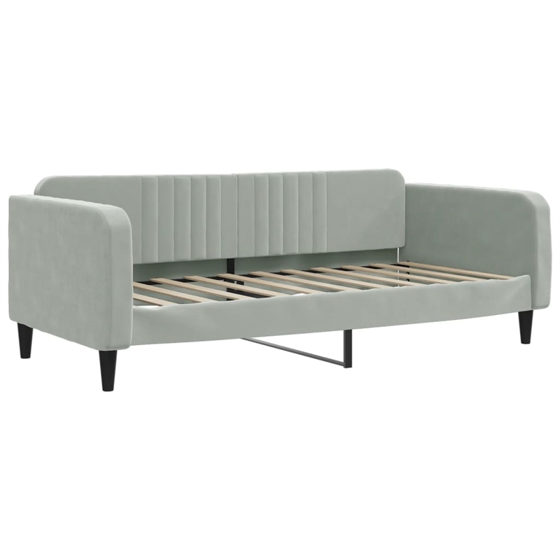 Pemberly Row Contemporary Solid Wood Twin Day Bed in Light Grey Fabric
