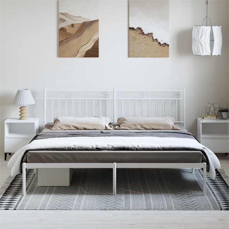 Pemberly Row 76 x 80 Rectangular Modern Bed Frame in White Steel
