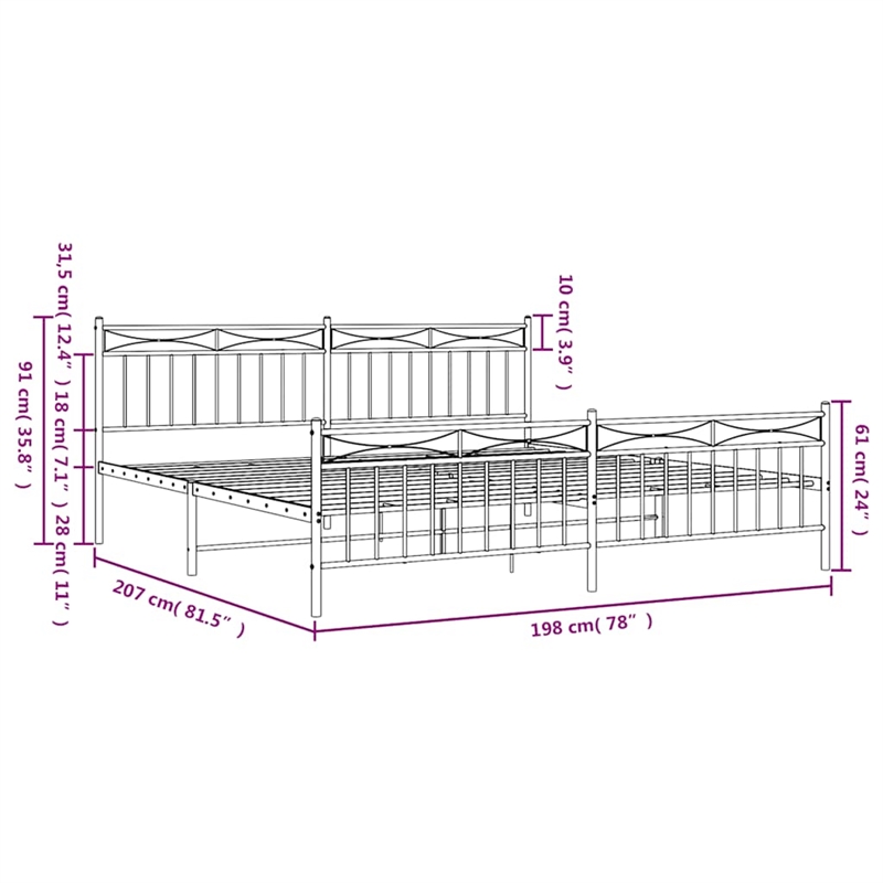 Pemberly Row Rectangular Powder-Coated Steel Full Bed Frame in White