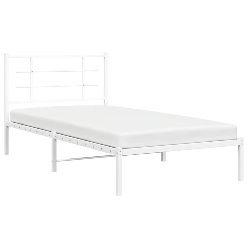 Pemberly Row Powder-Coated Steel Single Bed Bed Frame in White