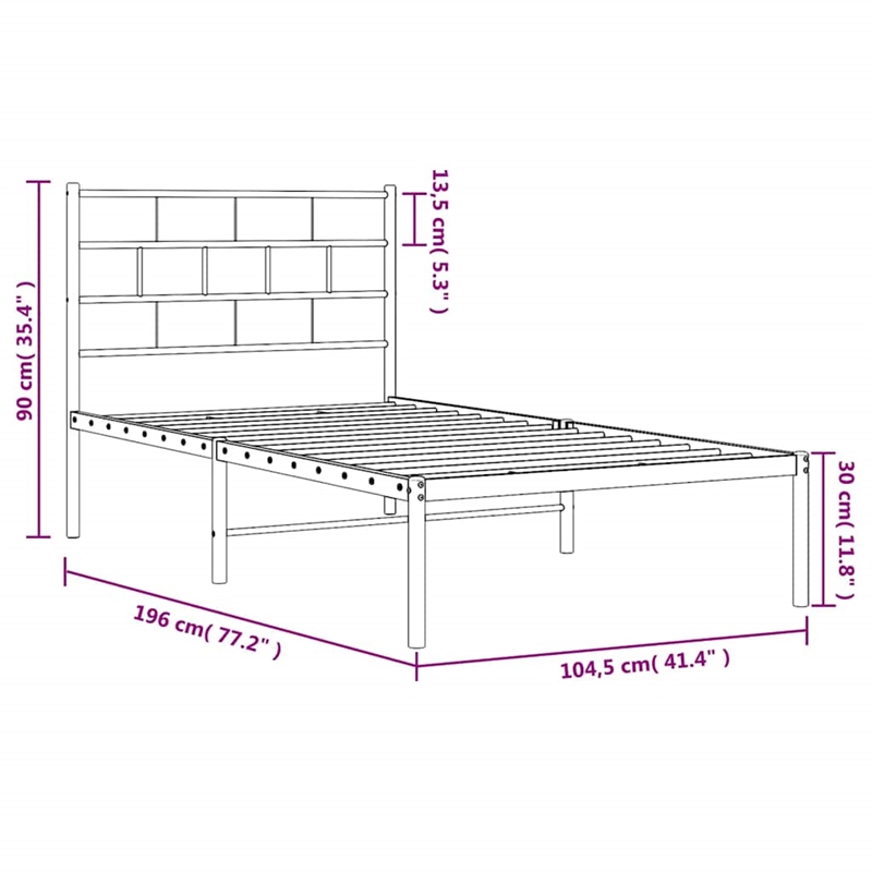 Pemberly Row Contemporary 39.4 x 74.8 Metal Bed Frame in Black